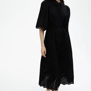 H&M size XS Eyelet Embroidered Midi button Shirt Dress Short sleeve Flare